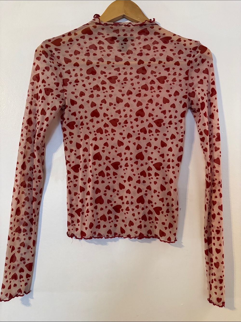 Forever 21 Sheer Pink Long-Sleeve Heart Print Top
